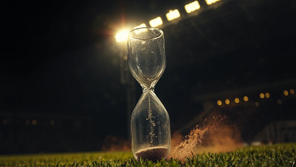 A plain glass hourglass on wet grass