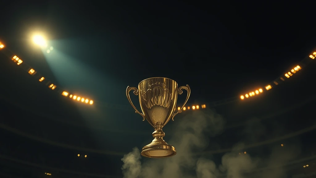 A plain metal trophy cup in a spotlight