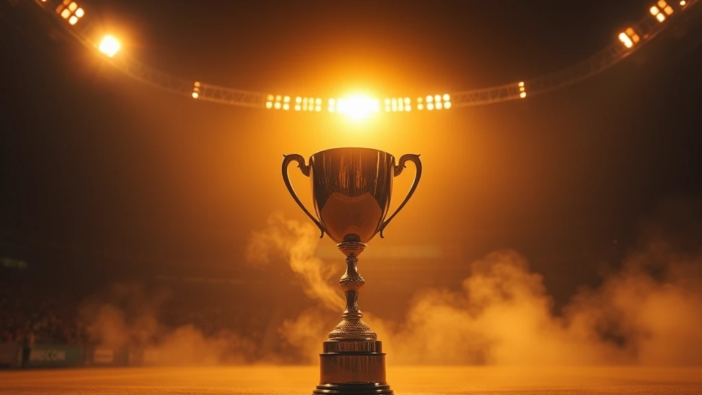 A plain metal trophy cup in a spotlight